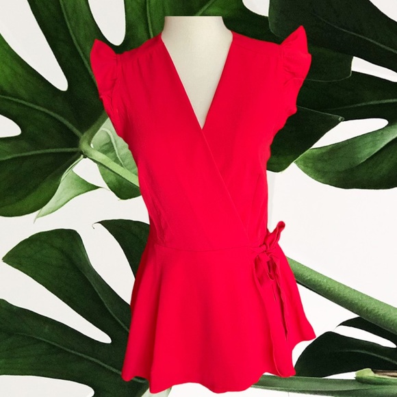 🚨 NEW Red Peplum Blouse ruffle sleeve - Picture 2 of 6